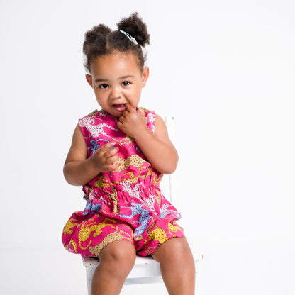 Girls Playsuit - Cheetah on Pink