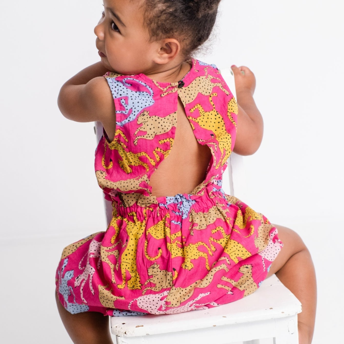 Girls Playsuit - Cheetah on Pink