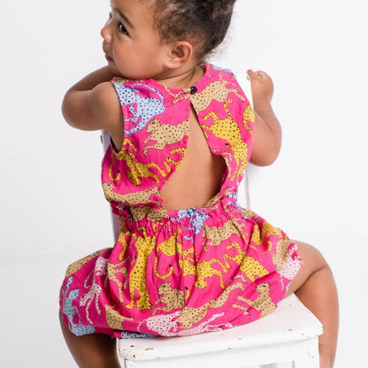Girls Playsuit - Cheetah on Pink