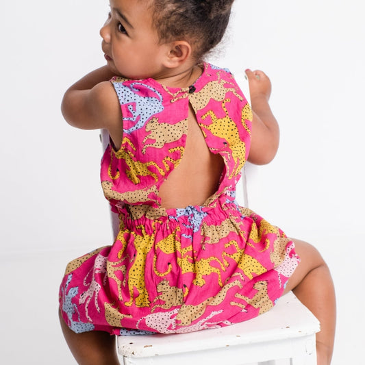 Girls Playsuit - Cheetah on Pink
