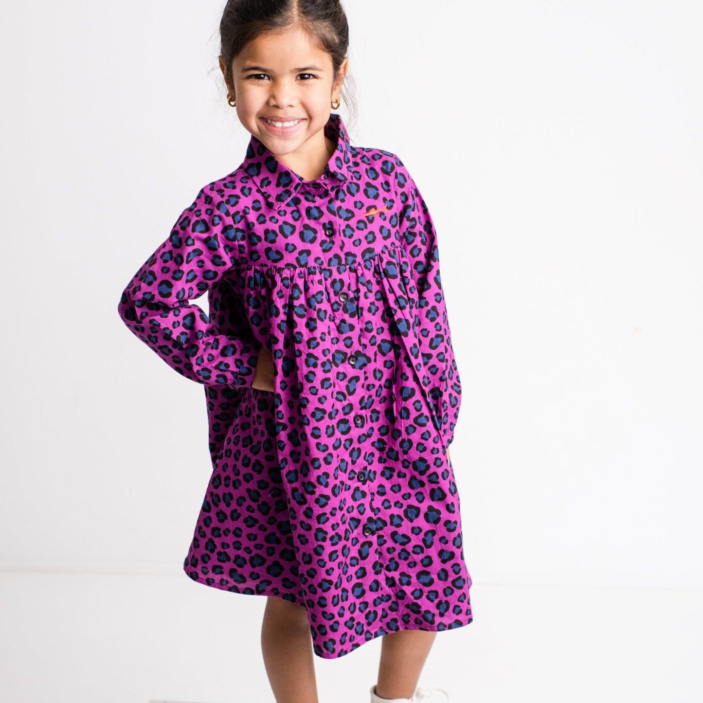 Girls Shirt Dress - Purple Animal Print