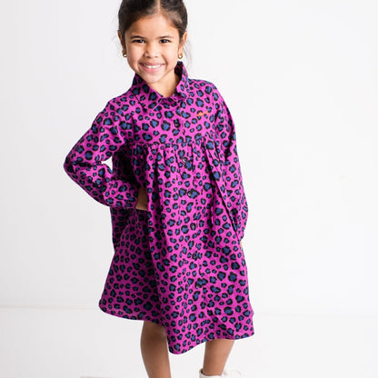 Girls Shirt Dress - Purple Animal Print