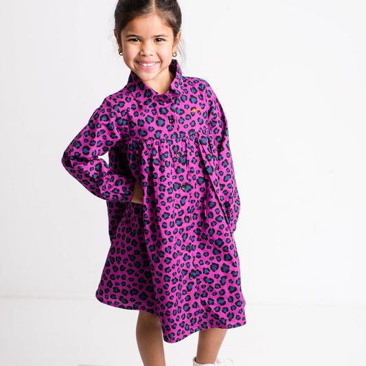 Girls Shirt Dress - Purple Animal Print