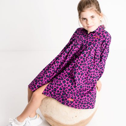 Girls Shirt Dress - Purple Animal Print