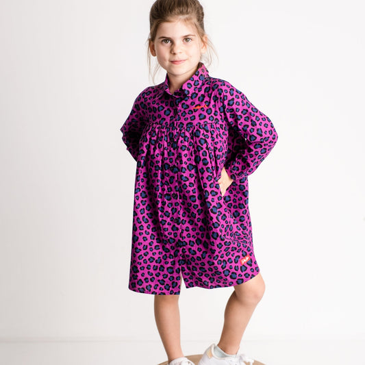 Girls Shirt Dress - Purple Animal Print